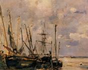 尤金 布丹 : Boats at the Beach at Low Tide